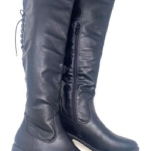 Top Moda Women's Jones-86 Tall Boots Black Zipper Lace Up Backing Size 7 - Picture 3 of 8